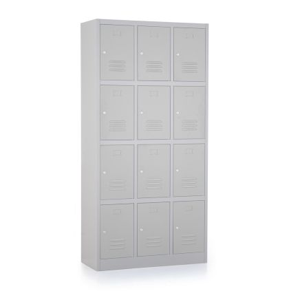 Kovová šatní skříňka - 12 boxů, 90 x 40 x 185 cm, cylindrický zámek, šedá - ral 7035
