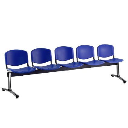 Plastová lavice ISO, 5-sedák - chromované nohy, modrá