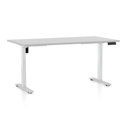 Výškově nastavitelný stůl OfficeTech B, 160 x 80 cm, bílá podnož, světle šedá