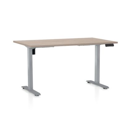 Výškově nastavitelný stůl OfficeTech B, 140 x 80 cm, šedá podnož, dub