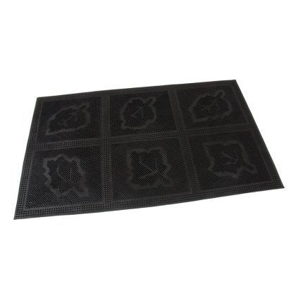 Gumová čisticí rohož Leaves Squares 45 x 75 x 0,6 cm, černá