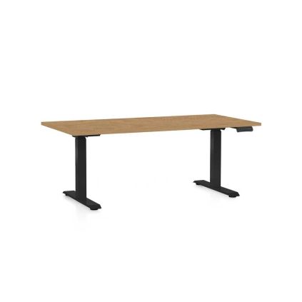 Výškově nastavitelný stůl OfficeTech D, 160 x 80 cm, černá podnož, dub kamenný