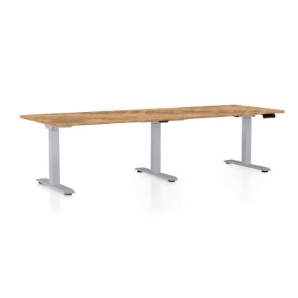 Výškově nastavitelný stůl OfficeTech Long, 240 x 80 cm, šedá podnož, dub zlatý