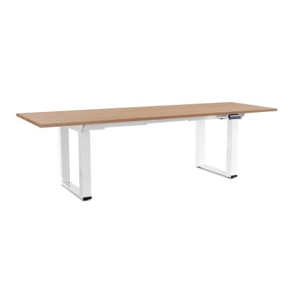 Výškově nastavitelný stůl OfficeTech Strong 240 x 80 cm, bílá podnož, dub