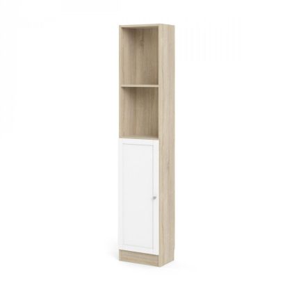 Skříň Bask 40,6 x 28,3 x 203,2 cm, dveře dřevo, dub sonoma / bílá