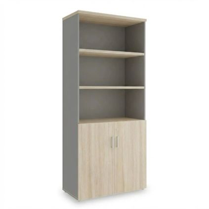 Vysoká skříň SimpleOffice 80 x 40 x 180 cm, dub světlý / šedá